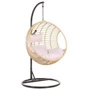 Sedia sospesa poltrona pensile Cestino di vimini rotondo in rattan beige con cuscini Struttura in metallo Boho