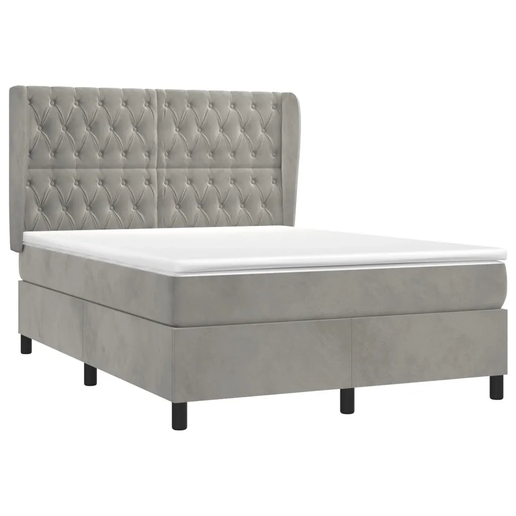 Giroletto a Molle con Materasso Grigio Chiaro 140x200cm Velluto