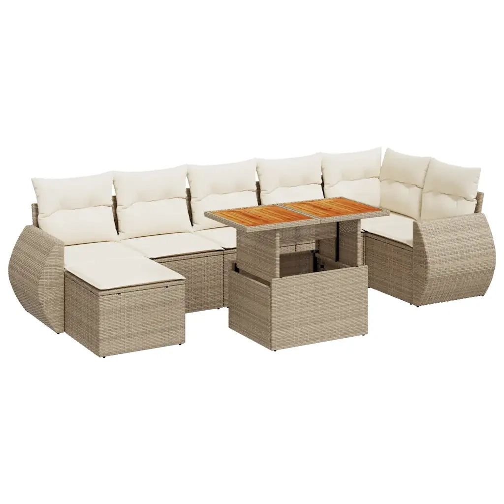 Set Divano da Giardino 8 pz con Cuscini Beige in Polyrattan 3327292