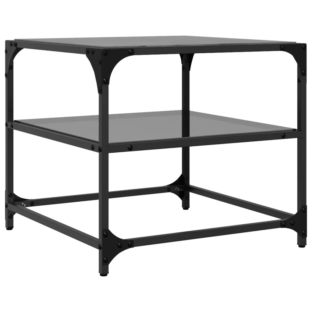 2 pz Tavolini da salotto | Tavolino da caff¨¨ | Tavolino da Soggiorno con Piano Vetro Nero 50x50x45cm Acciaio