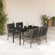 Set da Pranzo da Giardino 5 pz con Cuscini in Polyrattan Grigio
