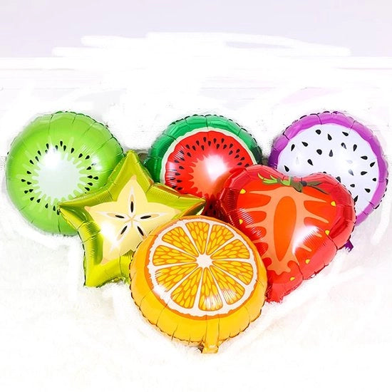 Ballooncini per frutta 6 pezzi - Sferette in plastica 45,7 cm - Accessori per feste tropicali - Riciclabili - Sostenibili - Chiusura automatica - Ballooncini per feste