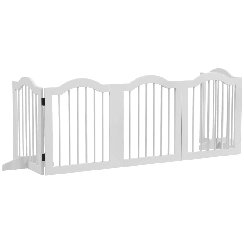 Cancelletto per cani, 5 pannelli, pieghevole, flessibile, in legno massello/MDF, 254,5x29,5x61 cm, bianco