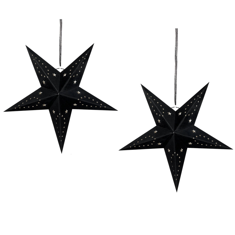 Set di 2 stelle LED in carta di colore nero 45 cm velluto decorazione di Natale
