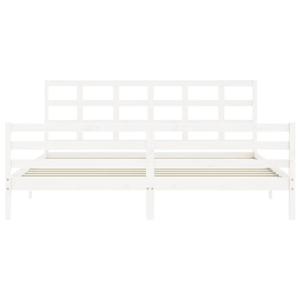 Giroletto con Testiera-Struttura Letto con testiera Bianco 200x200 cm in Legno Massello 341177