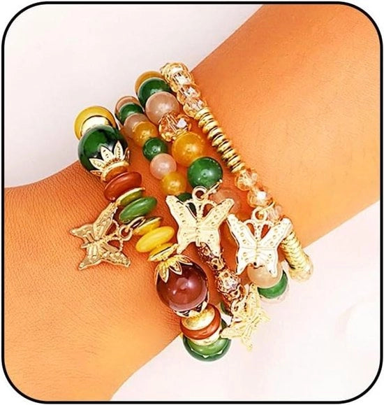 Set di bracciali boho gelaienti per donne - perle vintage, elastici - 4 pezzi