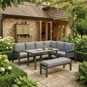 Set Tavolo da Pranzo da Giardino 8 Posti con Divano ¨C Xylo ¨C Polyrattan Grigio, Piano in Vetro