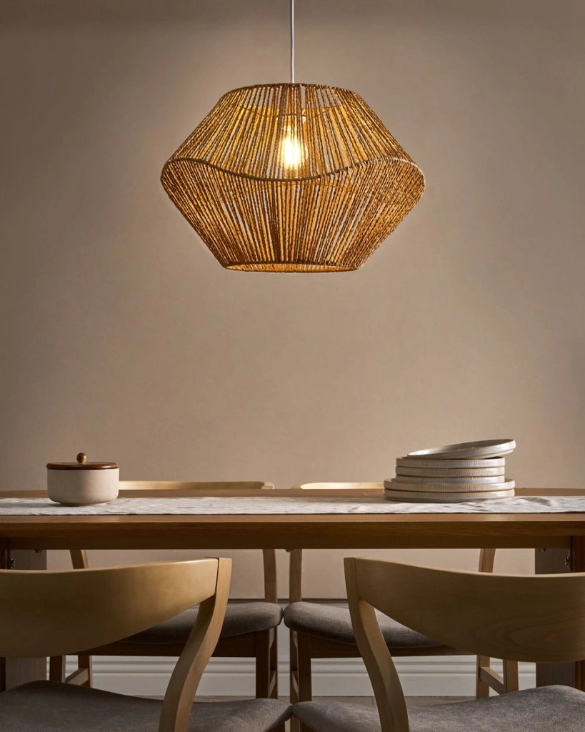 Lampada a sospensione Corda di carta naturale Plafoniera con paralume intrecciato Sala da pranzo Soggiorno Stile Boho