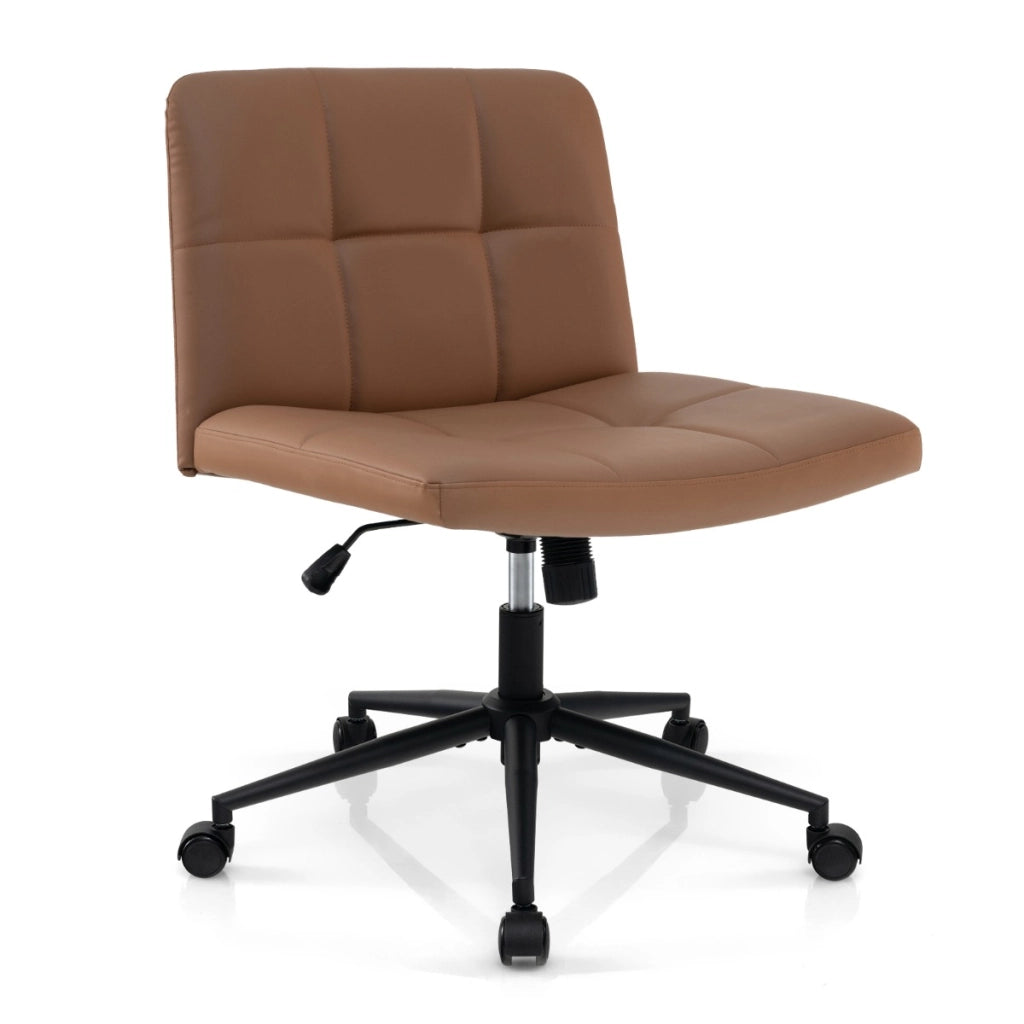 Sedia a crociera con ruote seduta a U, Sedia da ufficio a gambe incrociate rivestita in pelle PU Marrone-Sedie da ufficio