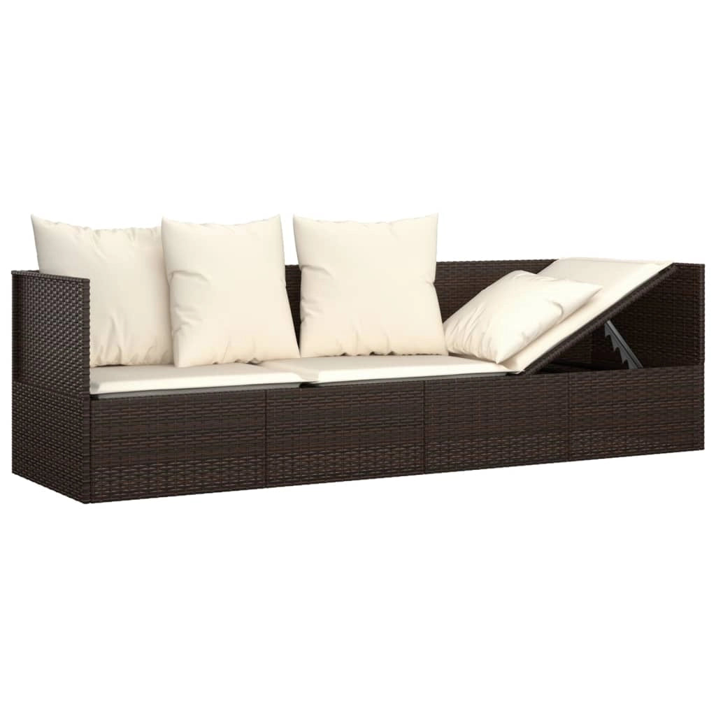 Divano da esterno 203 x 58 x 56 cm con cuscini marroni resina intrecciata 02_0012017
