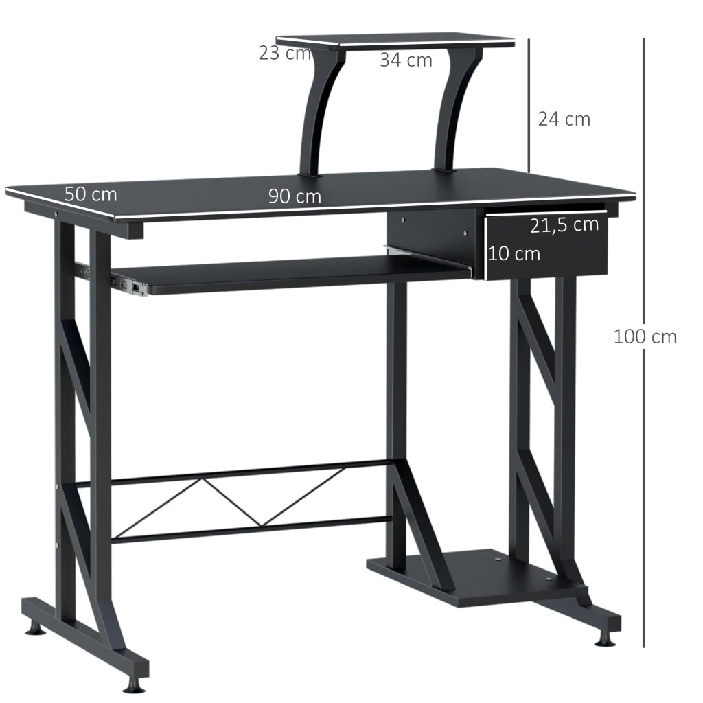 Scrivania per Computer con Cassetto e Tastiera ¨C Zephmum ¨C Nero 90x50x100 cm