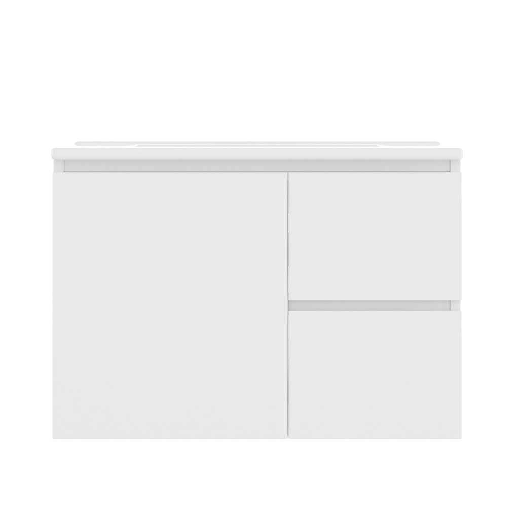 Mobile bagno sospeso 76x46x50 cm con lavabo in ceramica, 2 cassetti, illuminazione LED a sensore radar, bianco