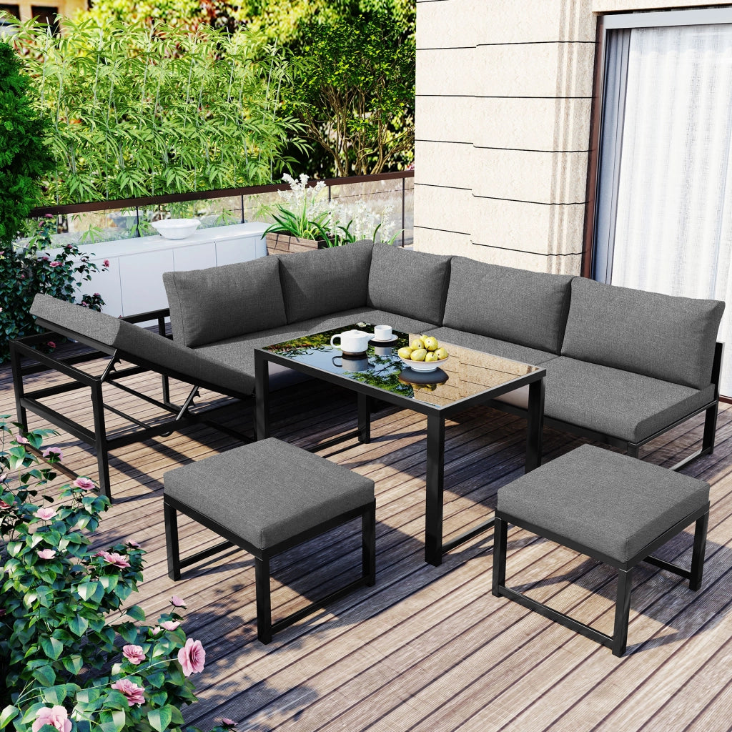 Set Lounge da Giardino Reclinabile ¨C MINIMAL ¨C Alluminio, Cuscini, Grigio