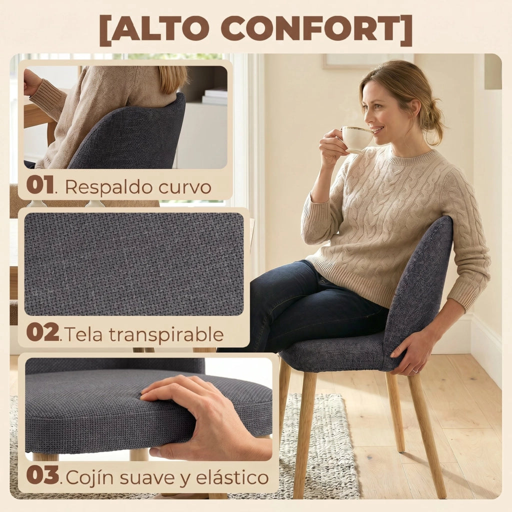 Set di 2 Sedie da Pranzo Imbottite in Tessuto ¨C Zephmum ¨C Grigio Chiaro con Gambe in Legno