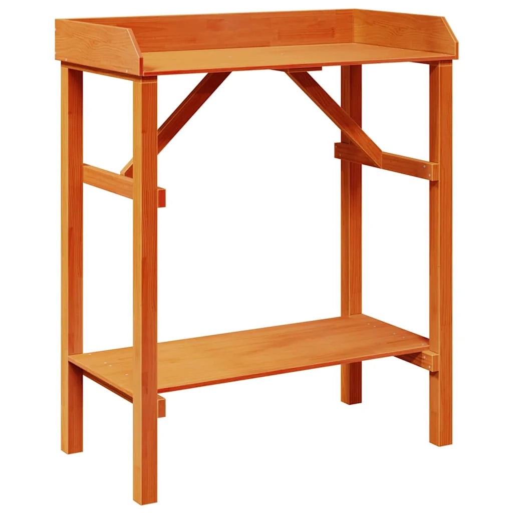Tavolo da invasatura moderno rettangolare con ripiano 75 x 40 x 90 cm in legno massello di pino marrone 02_0056706