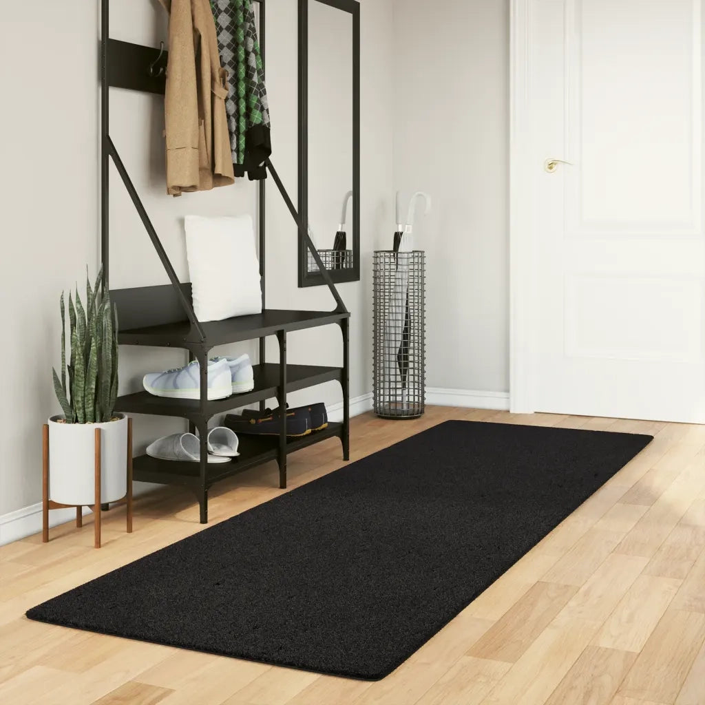 Tappeto a Pelo Corto HUARTE Morbido e Lavabile Nero 80x250 cm 375111