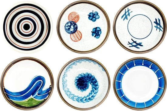 Set di 6 mini piatti ceramici in stile giapponese per sushi, saucette, snack e soia, con piatti di 8,7 cm di diametro.