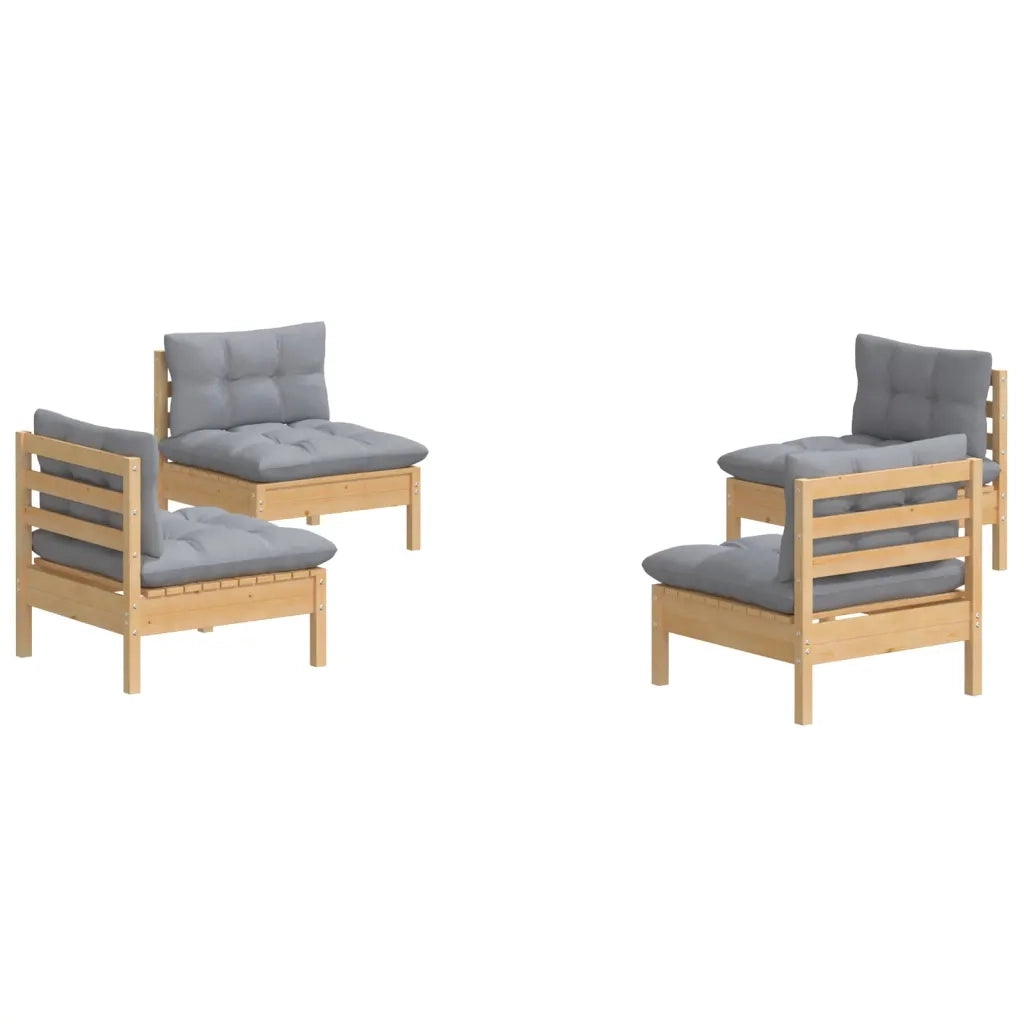 Set Divani da Giardino 4 pz | Set Salotto da Giardino con Cuscini Grigi Massello di Pino
