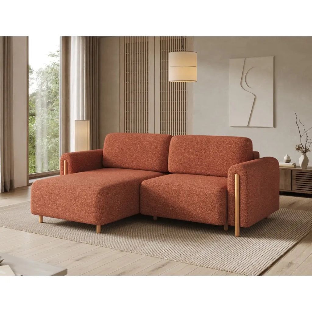Divano ad angolo convertibile ARVESSA terracotta in ciniglia – Angolo sinistro