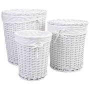 Set di 3 cestini in vimini bianchi: L: 43x43x50 cm, M: 36x36x43 cm, S: 30x30x37 cm