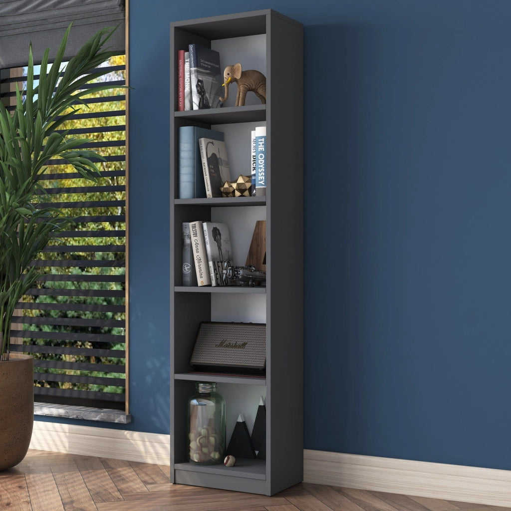 Biblioteca Clitunno, Libreria 4 Ripiani, 40x25x162h cm Nero Antracite
