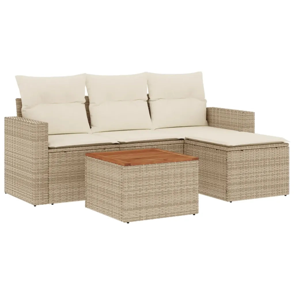 Set Divano da Giardino 5 pz con Cuscini-Sofa da Giardino-Divanetto da esterno Beige in Polyrattan 578981