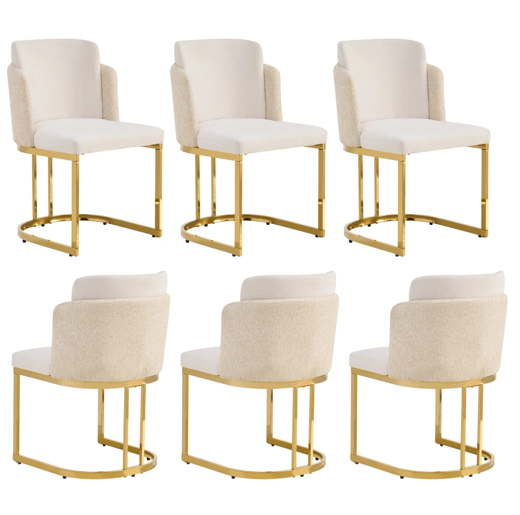 Set di 6 sedie 61.5x53.5x86 cm con doppio schienale; chenille; beige e oro