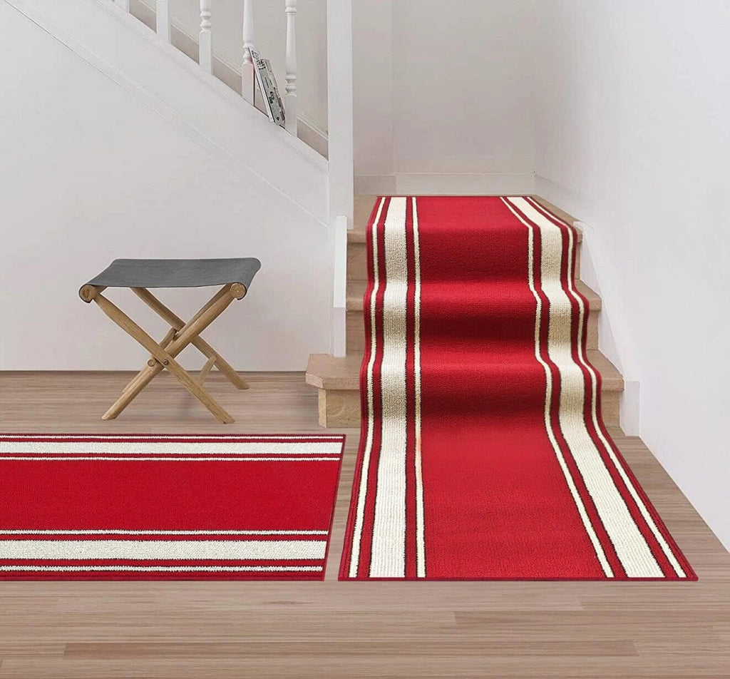Tappeto Scala Passatoia Ingresso Corsia Scale Antiscivolo Stile Classico Bordeaux 67x1000 cm