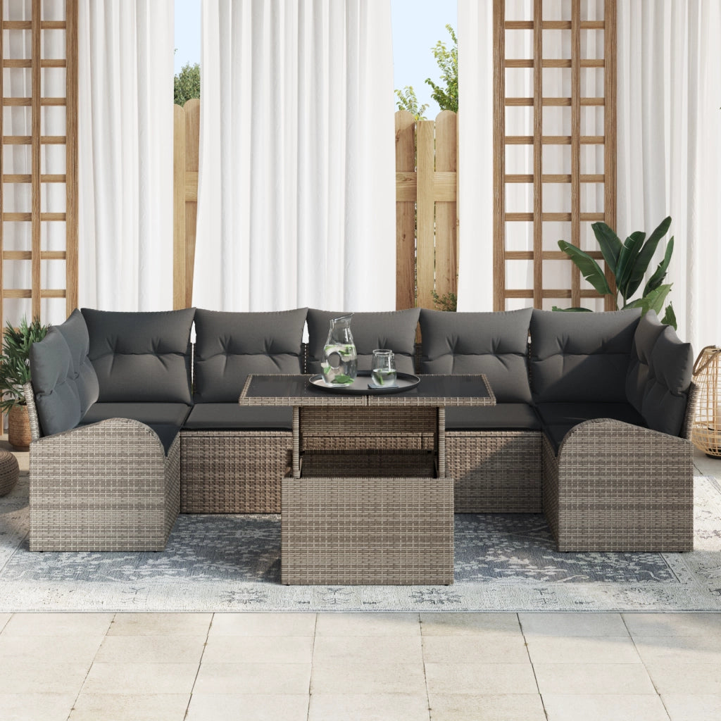 Set Divano da Giardino da 8 Pezzi con Cuscini Grigio in Rattan PE