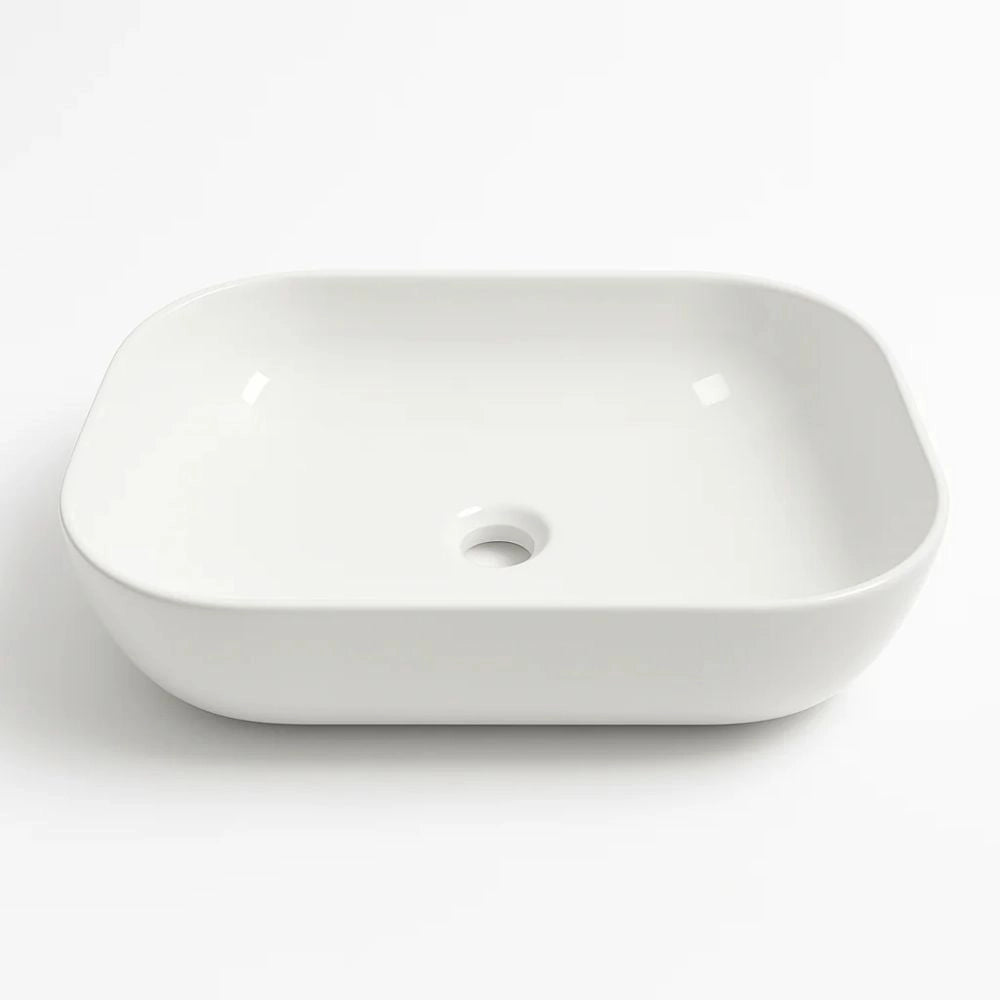 Lavabo da appoggio ceramica bianco rettangolare arredo bagno cm 45,5x32,5x13,5 *** finitura- lucido, confezione 1