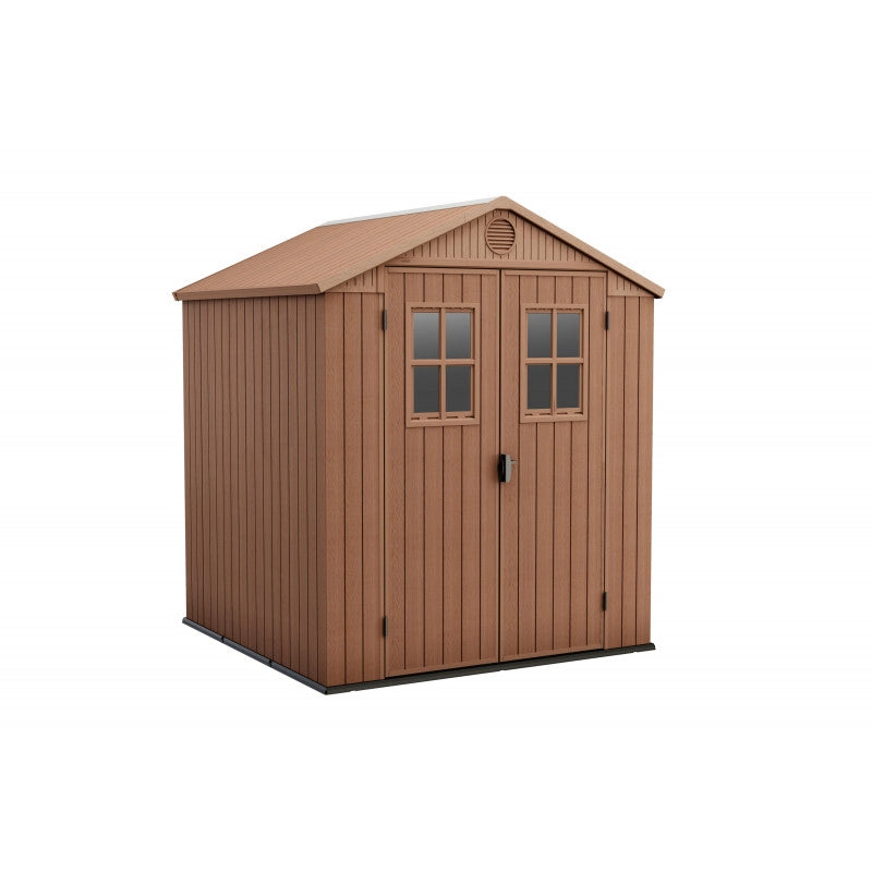 Casetta da giardino in resina EVOTECH+ effetto legno 190x183x221 cm - con pavimento rialzato e doppia porta - Marrone – Keter