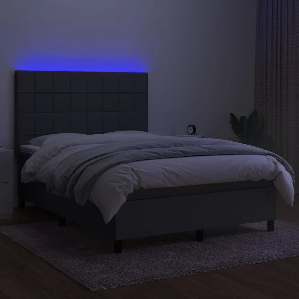 Letto a Molle Materasso e LED Grigio Scuro 140x190cm in Tessuto 3134870