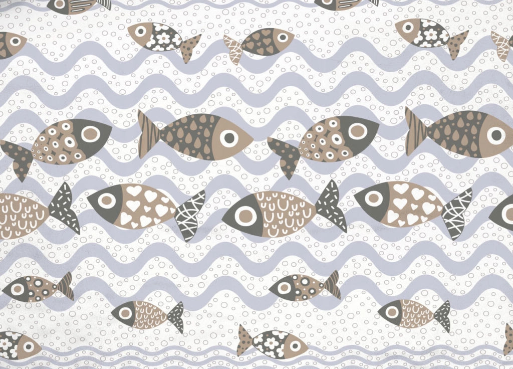 Copriletto Piquet Primavera Estate 100% Cotone Disegno Pesciolini - Singolo - Beige