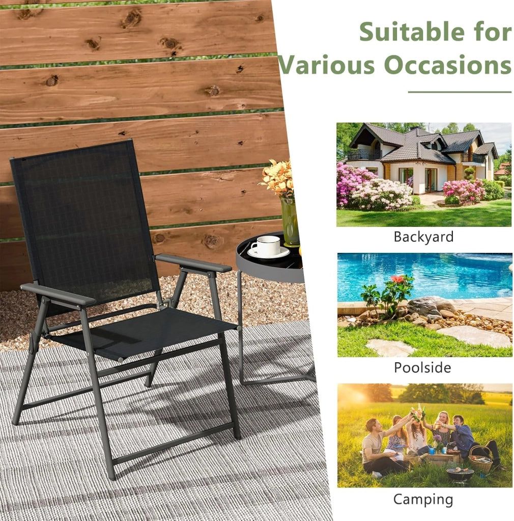 Sedie da giardino, pieghevoli portatili con braccioli, sedie da balcone con schienale ergonomico, sedie da campeggio fino a 150 kg, per esterni, resistenti alle intemperie, per giardino
