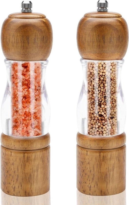 2 pezzi di molinello in legno - smontabile - testa in ceramica - molinello per pepe.
