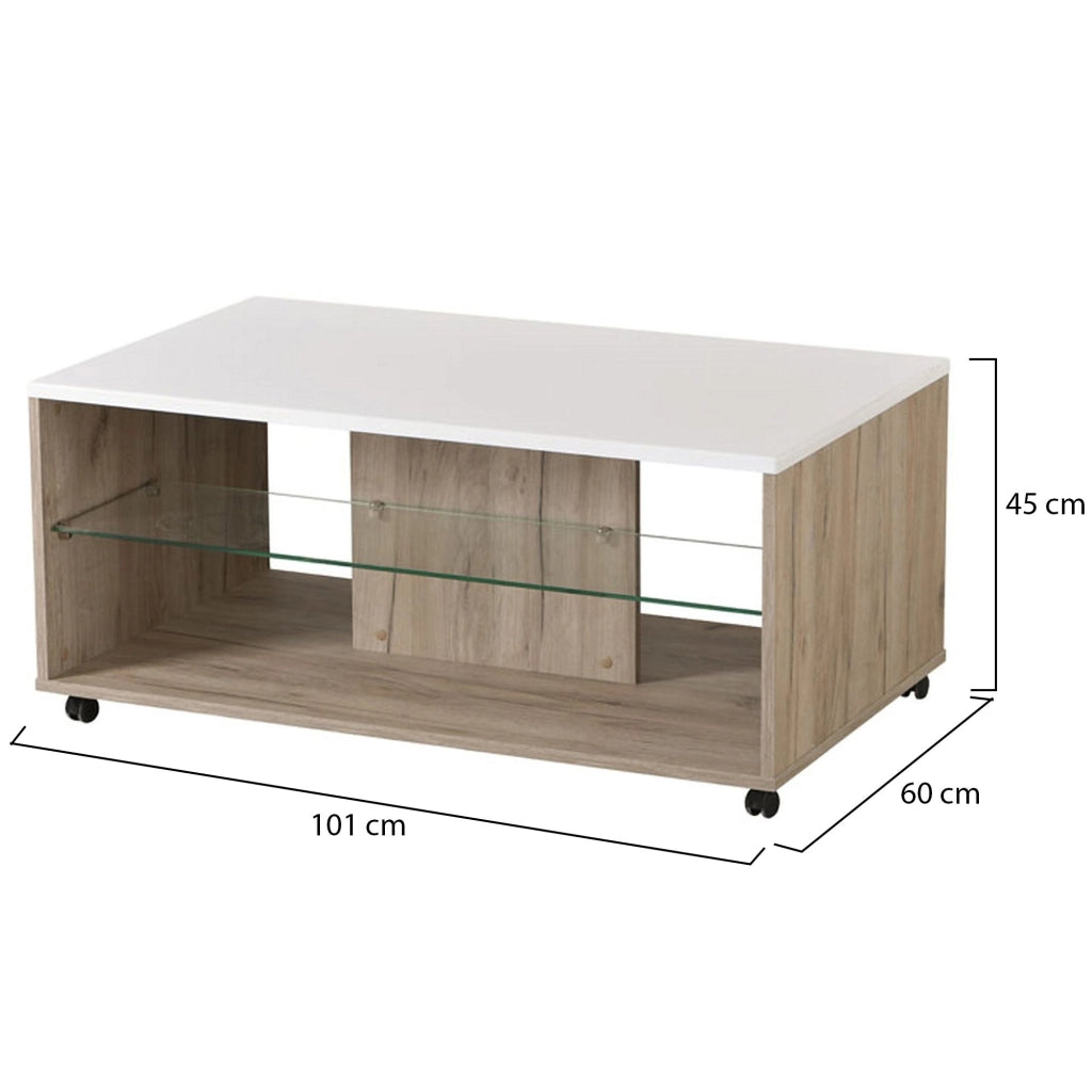 Giussano, Tavolino da Salotto con Ruote, 101x60x45h cm Bianco