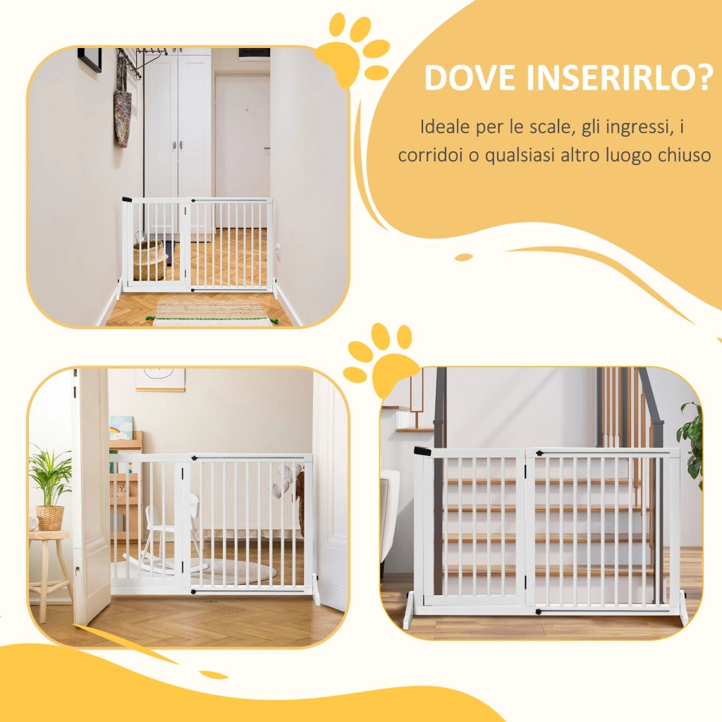 Cancellino per Cani a 3 Pannelli ¨C Zephmum ¨C Legno di Pino Bianco 113-166x36x71 cm