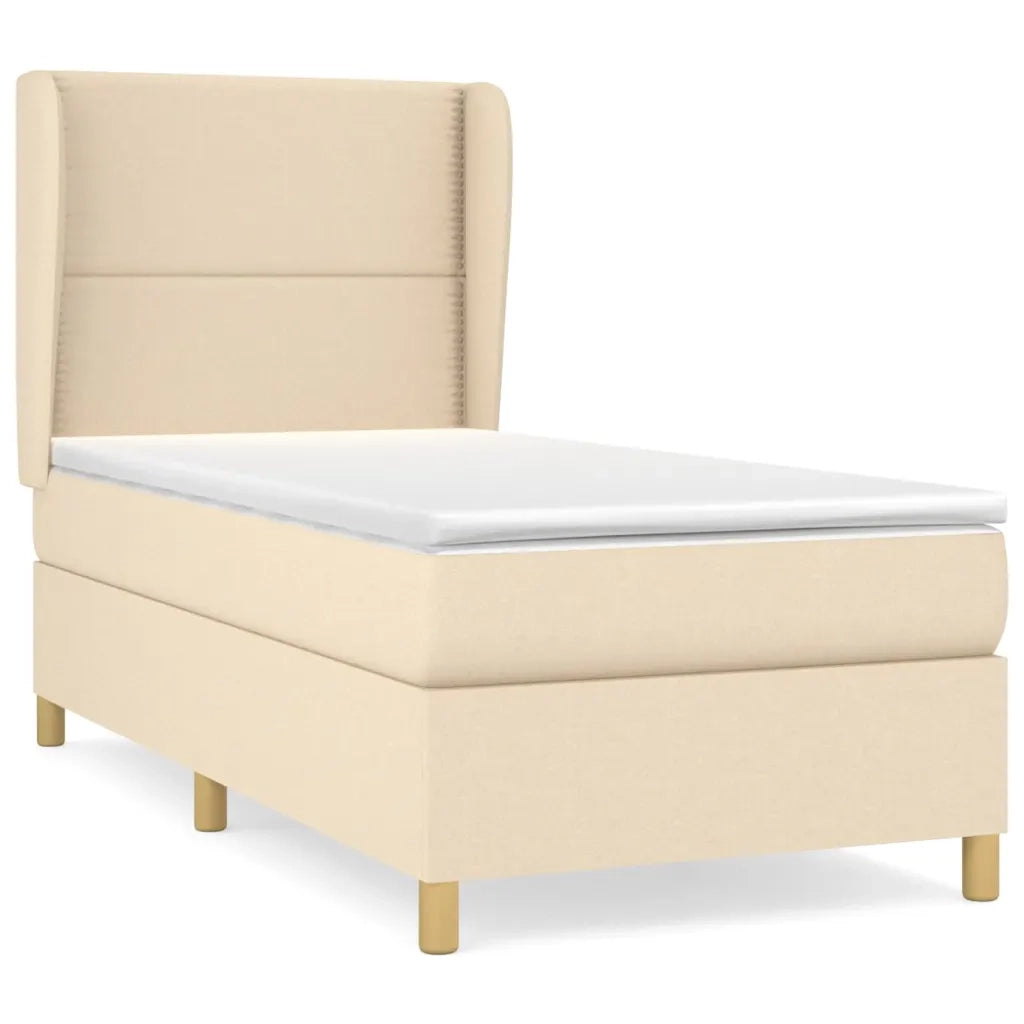 Letto singolo | Letto per adulti | Giroletto a Molle con Materasso Crema 90x190 cm in Tessuto