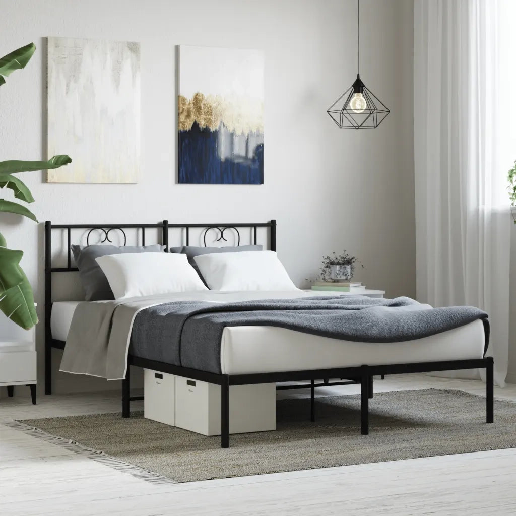 Letto matrimoniale | Letto per adulti | Giroletto con Testiera in Metallo Nero 140x190 cm