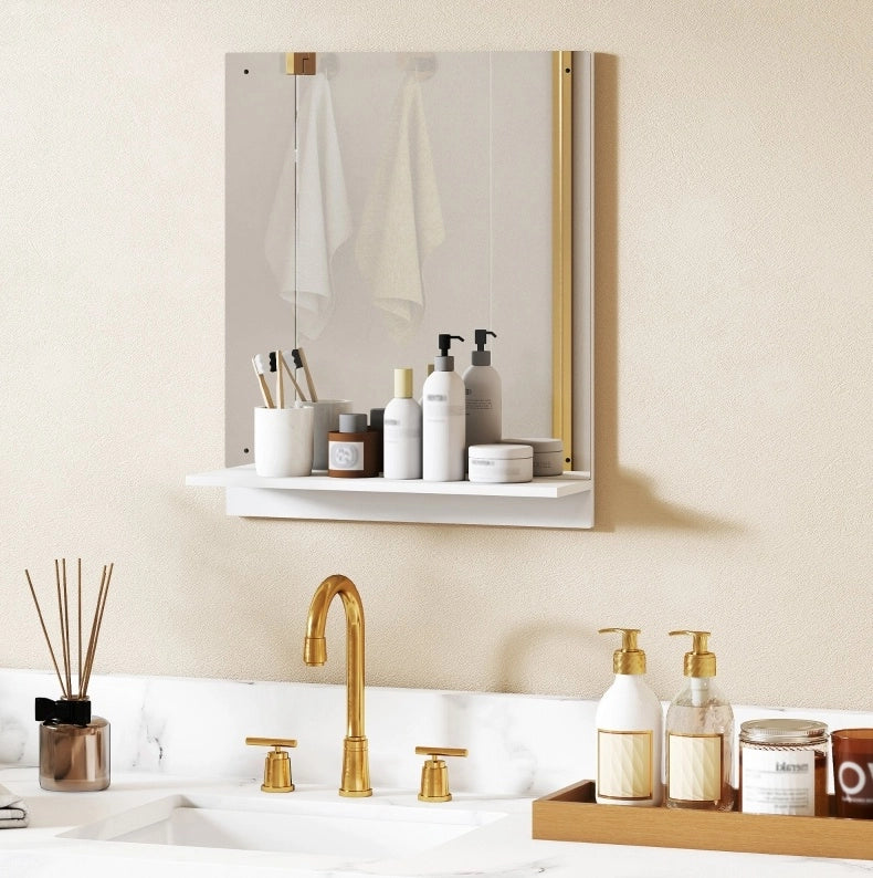 Specchio da parete bagno con ripiano bianco 50 x 60 cm