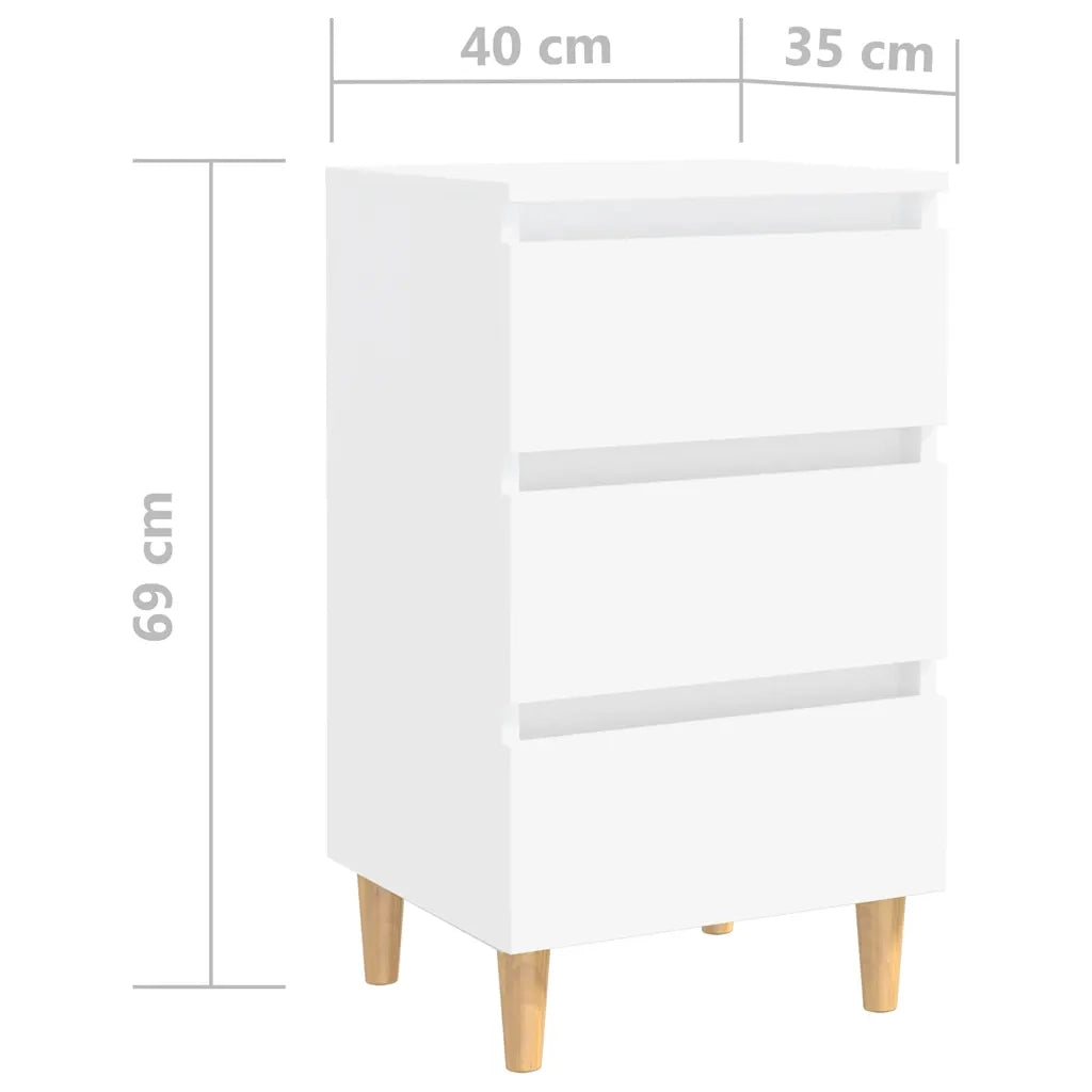 Comodino con Gambe in Legno Massello Bianco 40x35x69 cm 805887
