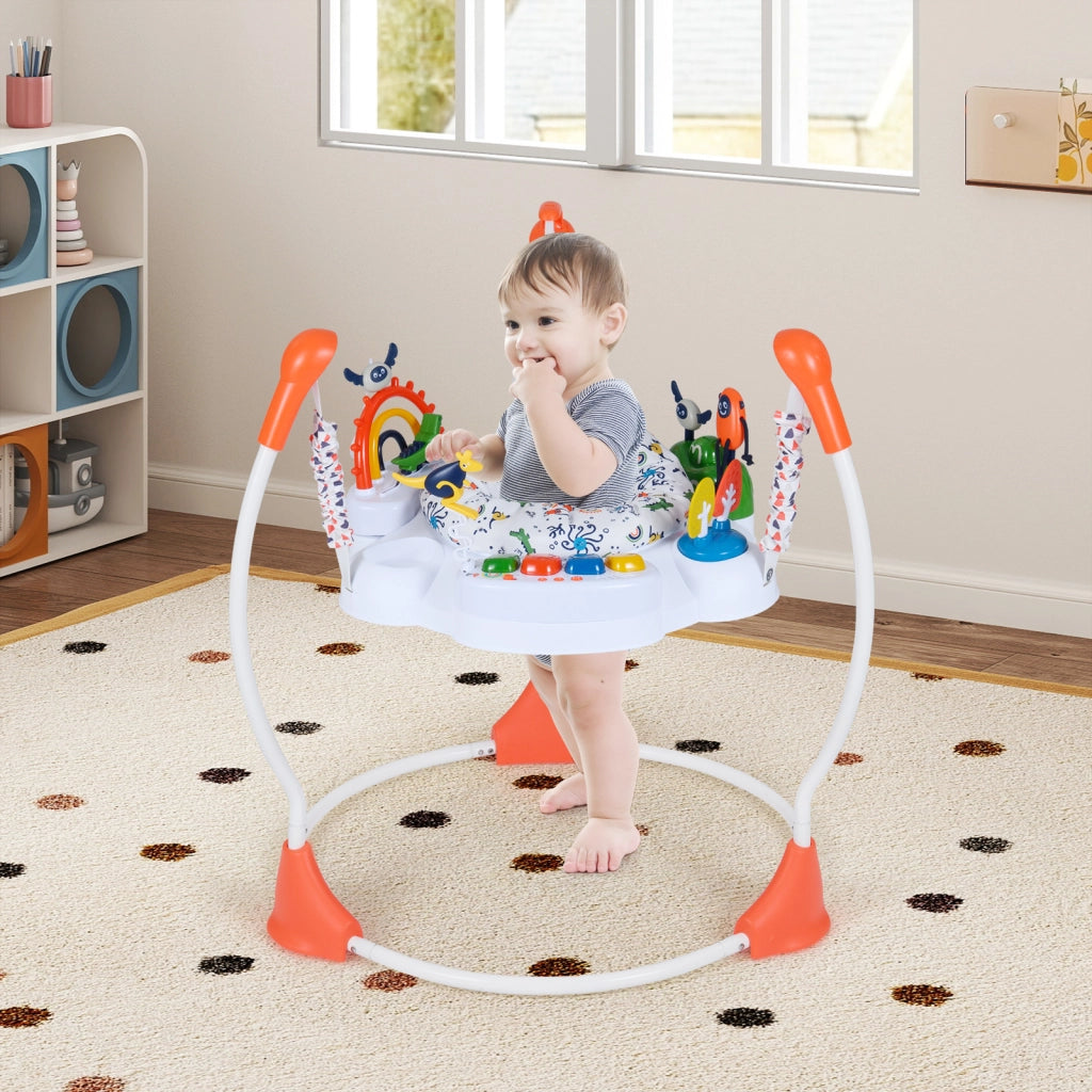 Centro attività bambini jumperoo 6 giocattoli interattivi luci musica-Centro attività altezza regolabile tavolo 360° neonati 6 mesi+ Arancione