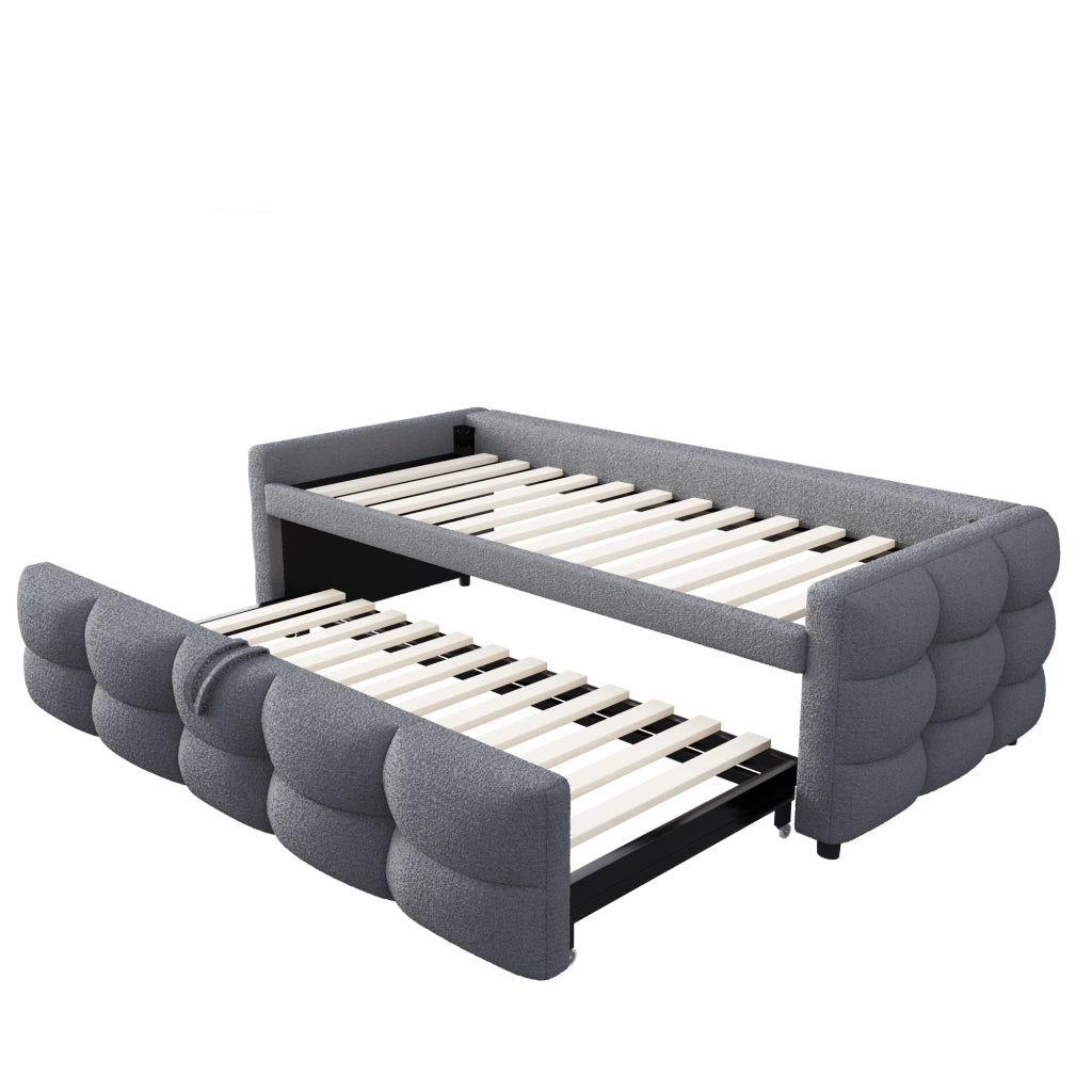 Letto estraibile singolo e matrimoniale 90×190 cm e 180×190 cm con rete; senza materasso; teddy; grigio