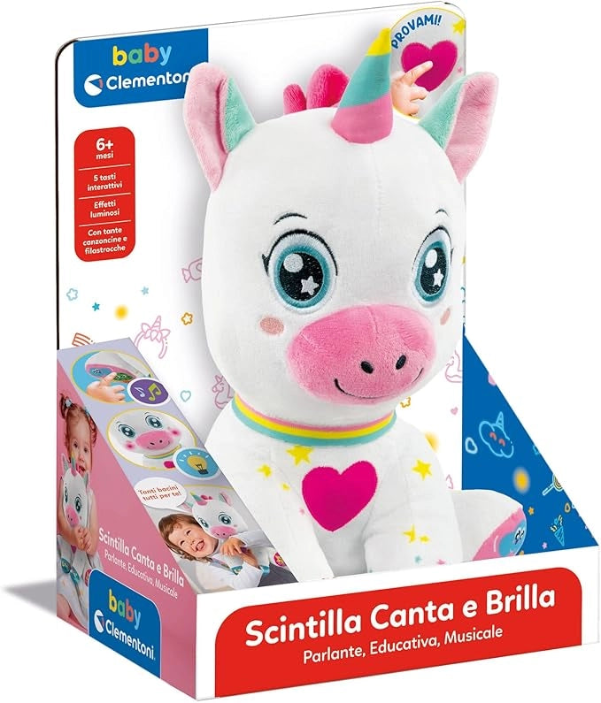 Scintilla Unicorno Canta e Brilla, Peluche Interattivo Parlante, Gioco Musicale per Bambini 6+ Mesi, Centro attivita per