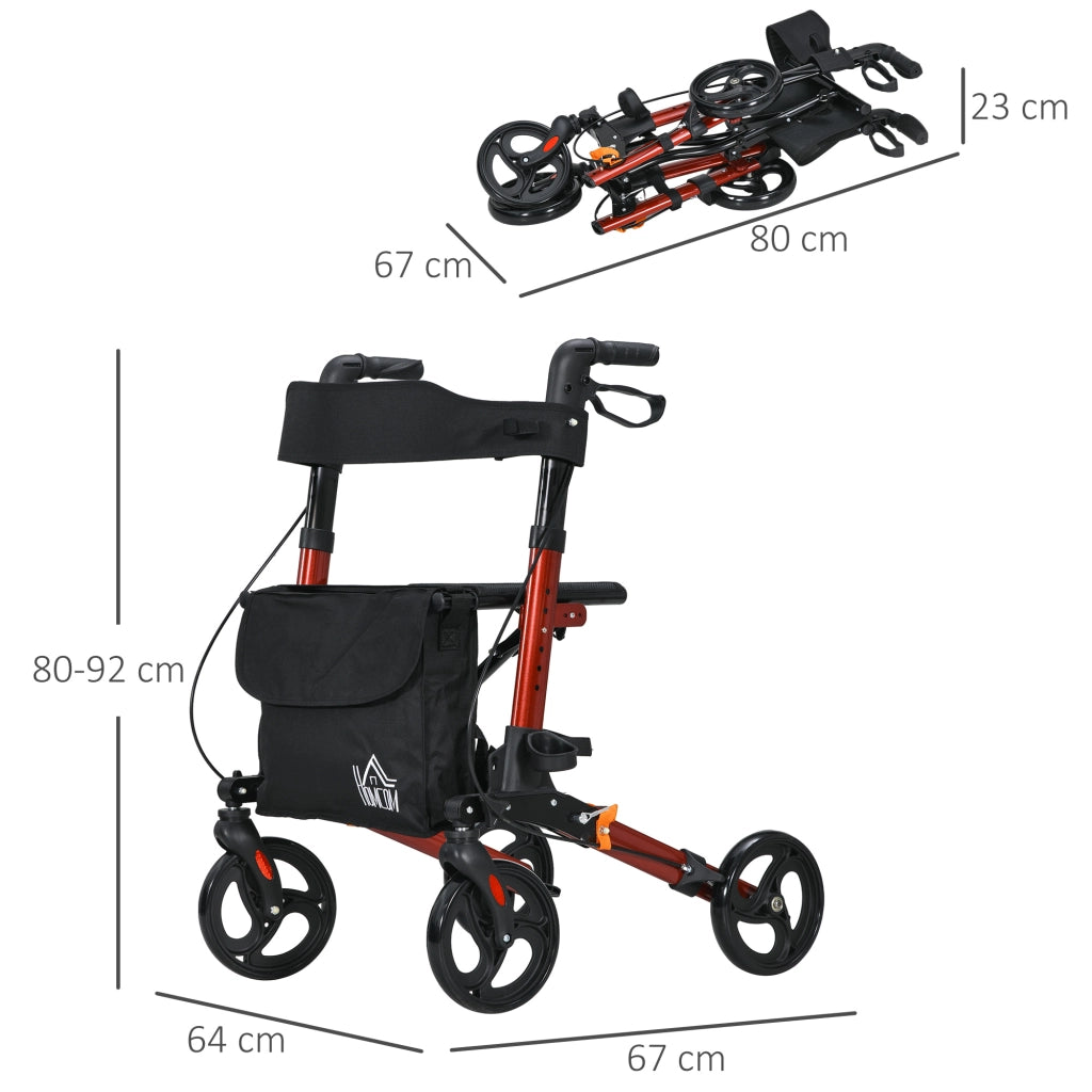 Deambulatore a 4 Ruote Pieghevole in Alluminio ¨C zephmum ¨C Rosso, 64x67x92cm