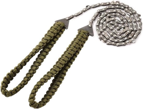 Maniglia portatile a catena con impugnatura paracord, inclusa cinghia di trasporto, alta qualità maniglia a catena in acciaio inox per tagliare rami e piccoli alberi per camping, giardinaggio, sopravvivenza (61 cm - 11 denti)