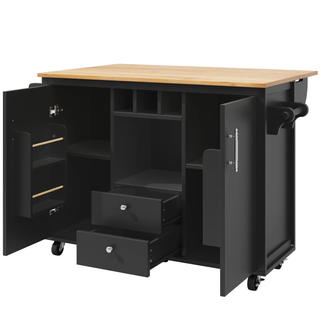 Isola da cucina 137.9x73x92.2 cm con piano ribaltabile; MDF e metallo; nero