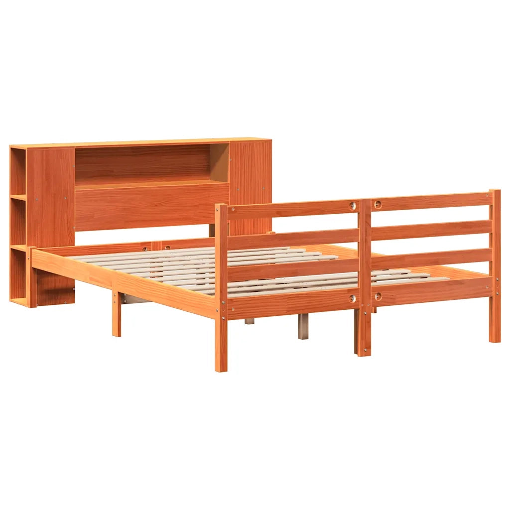 Letto Libreria senza Materasso Marrone Cera 135x190 cm in Pino 3321863