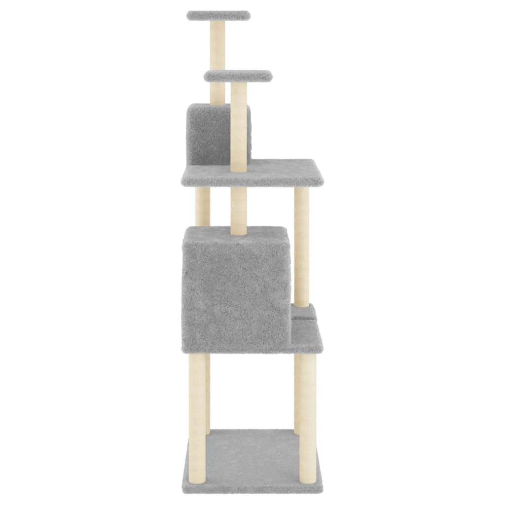 Tiragraffi per gatti torre per arrampicata giocattolo piattaforma per arrampicata con tiragraffi in sisal leggero 167 cm grigio 02_0022586
