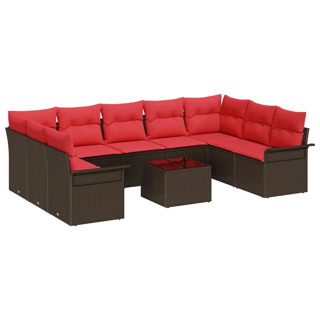 Set Divano da Giardino con cuscino 10 pcs Marrone polyrattan